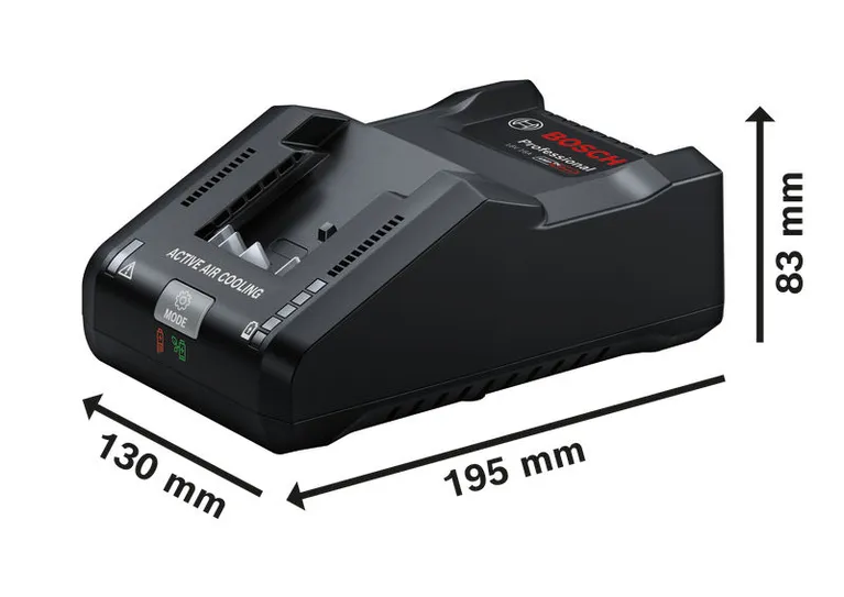 Bosch GAL 18V-160 battery charger with active air cooling.