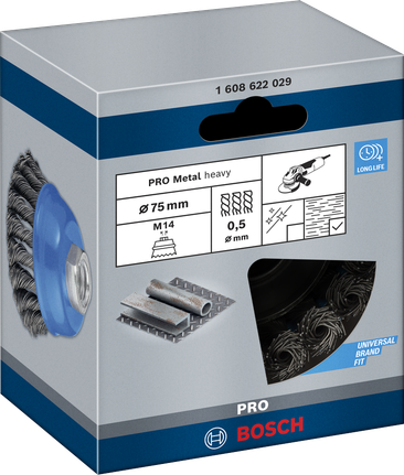 PRO Metal heavy Cup Brush, 75 x 0.5 mm, Thread Bosch PRO Metal heavy cup brush 75×0.5 mm.