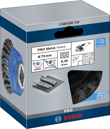 Bosch PRO Metal heavy X-Lock cup brush 75×0.35 mm.