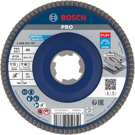 Bosch PRO X571 flap disc 125 mm G40 X-Lock for metal.