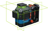 Bosch GLL 18V-120-33 CG laser leveling tool with green lines.