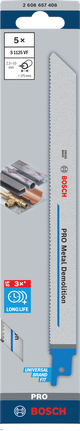 PRO Metal Demolition S1125VF Blade, 1.25 x 19 x 225 mm, 5 pcs Bosch PRO Metal Demolition S1125VF 225mm blades 5pcs.