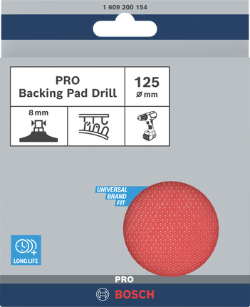 PRO Backing Pad, 125 x 8 mm, Hook-and-Loop Bosch PRO backing pad 125 mm.