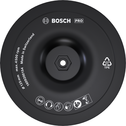 PRO Backing Pad, 125 x 8 mm, Hook-and-Loop Bosch PRO Backing Pad 125 mm hook-and-loop.