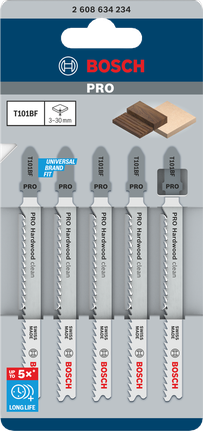 PRO Hardwood clean T101BF Jigsaw Blade, 100 mm, 5 pcs Bosch PRO Hardwood clean T101BF jigsaw blades 100 mm 5 pcs.
