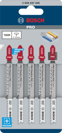 PRO Plastics PVC clean T102H Jigsaw Blade, 100 mm, 5 pcs Bosch PRO PVC clean T102H jigsaw blades 100mm.