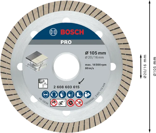 Bosch PRO Ceramic Diamond Disc 105 mm for tile cutting.