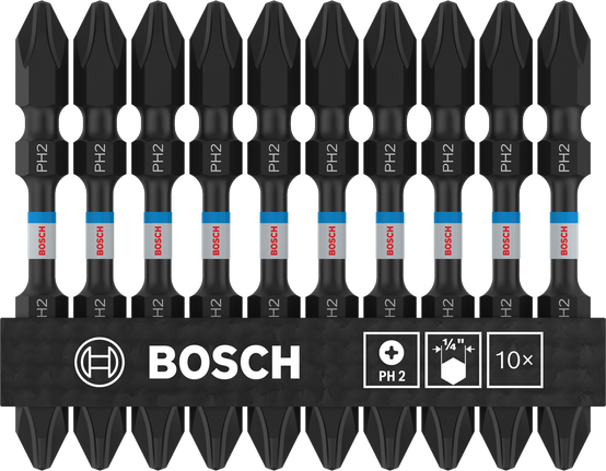 Bosch PRO Softwood and Stainless Steel PH2 double-ended bits, 10 pack.
