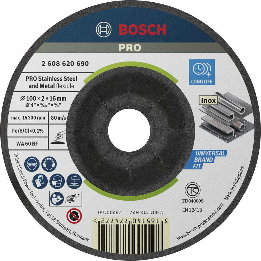 Bosch PRO Semi-Flexible Grinding Disc for stainless steel.