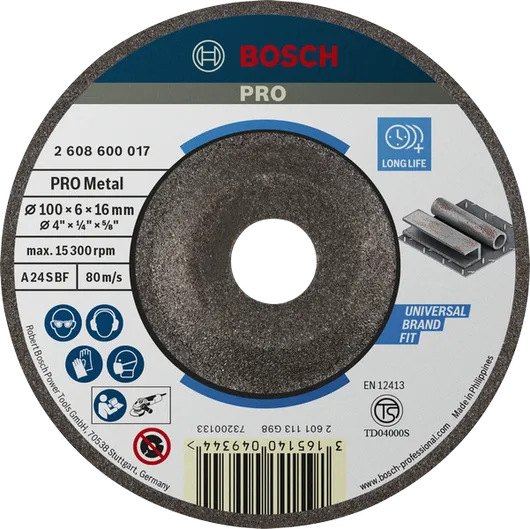 PRO Metal Bonded Grinding Disc Bosch PRO Metal Grinding Disc, 100 x 6 x 16 mm.