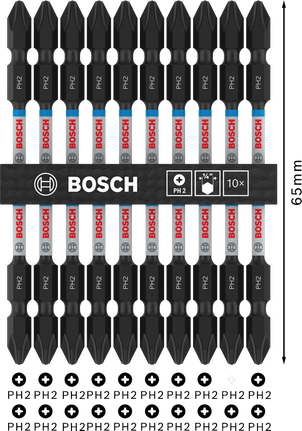 Bosch PRO double-ended impact bit set PH2 110mm for softwood and stainless steel.