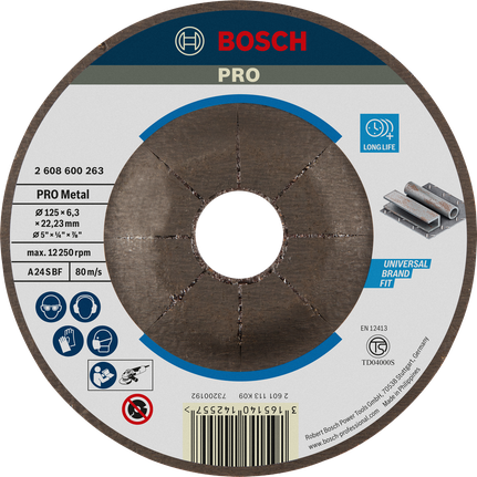 Bosch PRO Metal Grinding Disc 125 mm for long life.