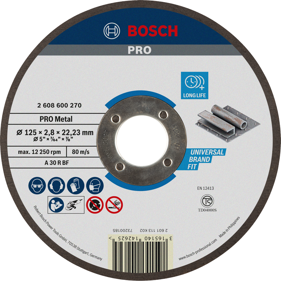 Bosch PRO Metal Cutting Disc 125 mm for long life.