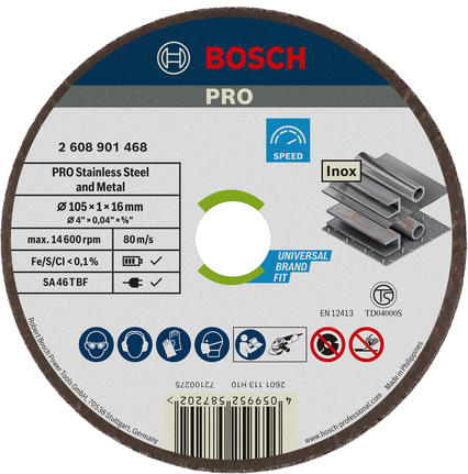 Bosch PRO stainless steel and metal cutting disc, 105 mm.