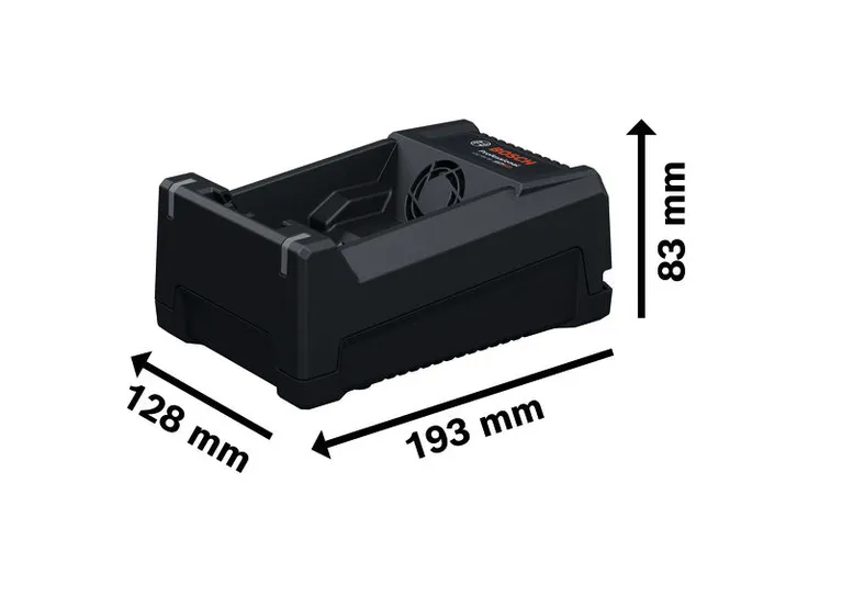 GAL 12V/18V-80 Bosch GAL 12V-40 battery charger with dimensions shown.