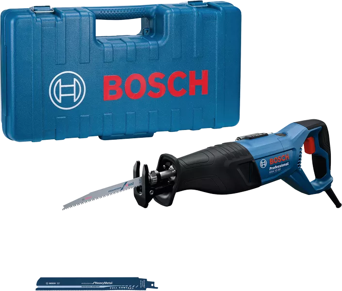 Bosch GSA 12-30 reciprocating saw with case and blade.