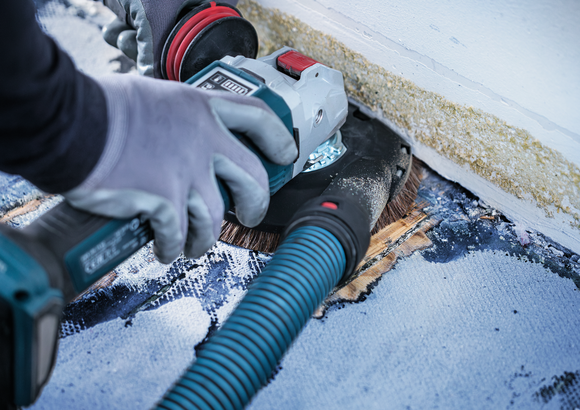 Object #200557582: 7425288_APP_CLOSE_5 Bosch angle grinder brush head removing floor coating.