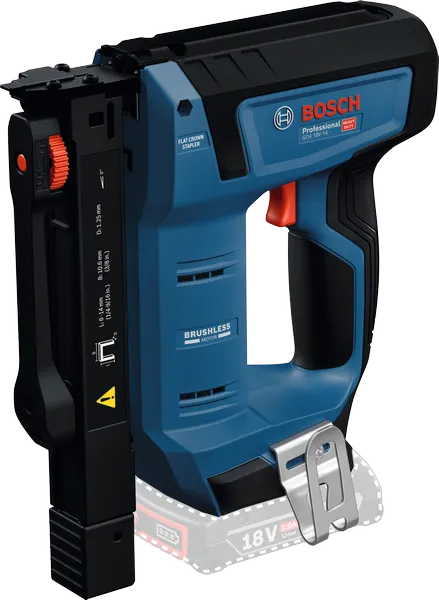 Bosch GTH 18V-14 cordless wood stapler, brushless motor.