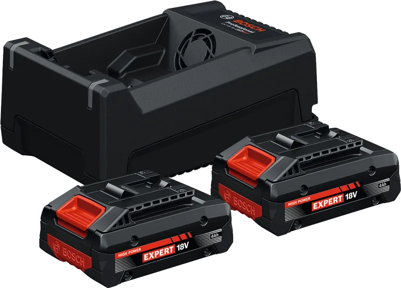 Bosch starter set with GAL 12V/18V-80 charger, 2x 18V 4Ah batteries.