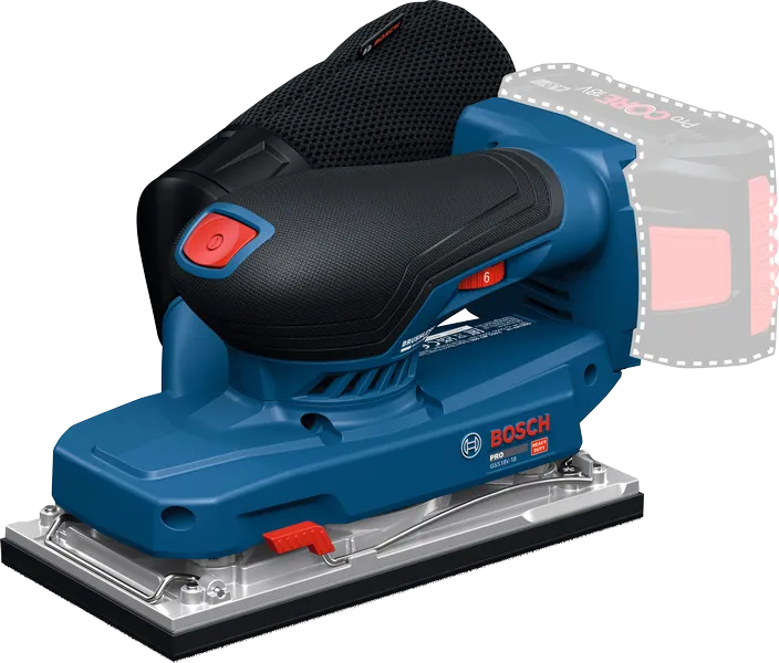 Bosch GSS18V-18 orbital sander with ergonomic grip.