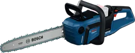 Bosch GKE 18V-40 cordless chainsaw with 8Ah battery.