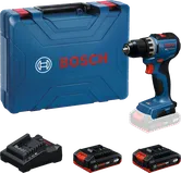Bosch GSR 18V-52 cordless drill set with case, batteries and charger.