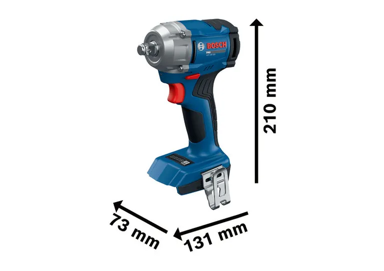 Bosch GDS 18V-350 cordless impact wrench with dimensions.