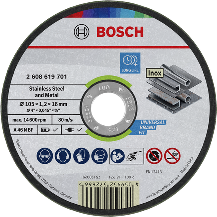 Bosch stainless steel and metal cutting disc 105 mm.