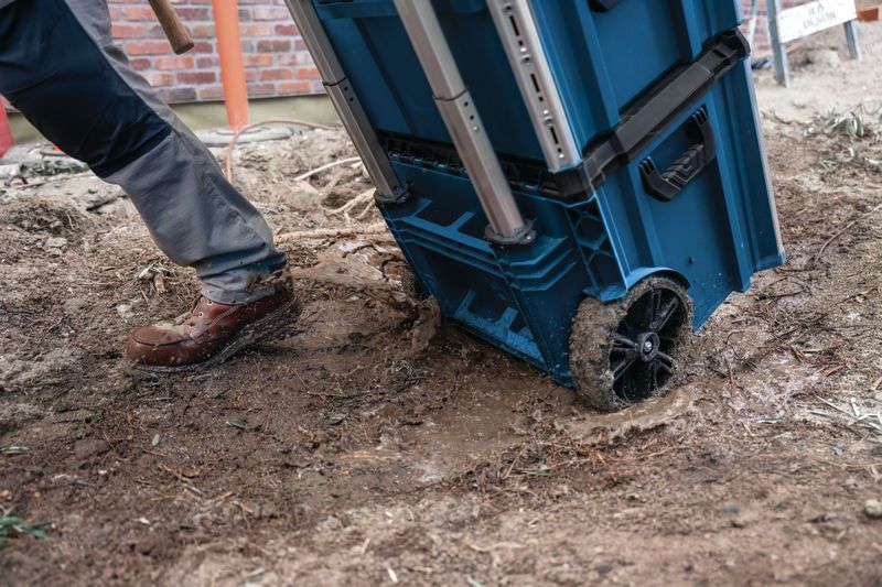 Bosch L-BOXX Contractor 476 carrying case system in mud.