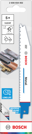 Bosch S123XF bi-metal blade for cutting metal.