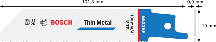 Bosch S 522 EF bi-metal reciprocating saw blade for thin metal.